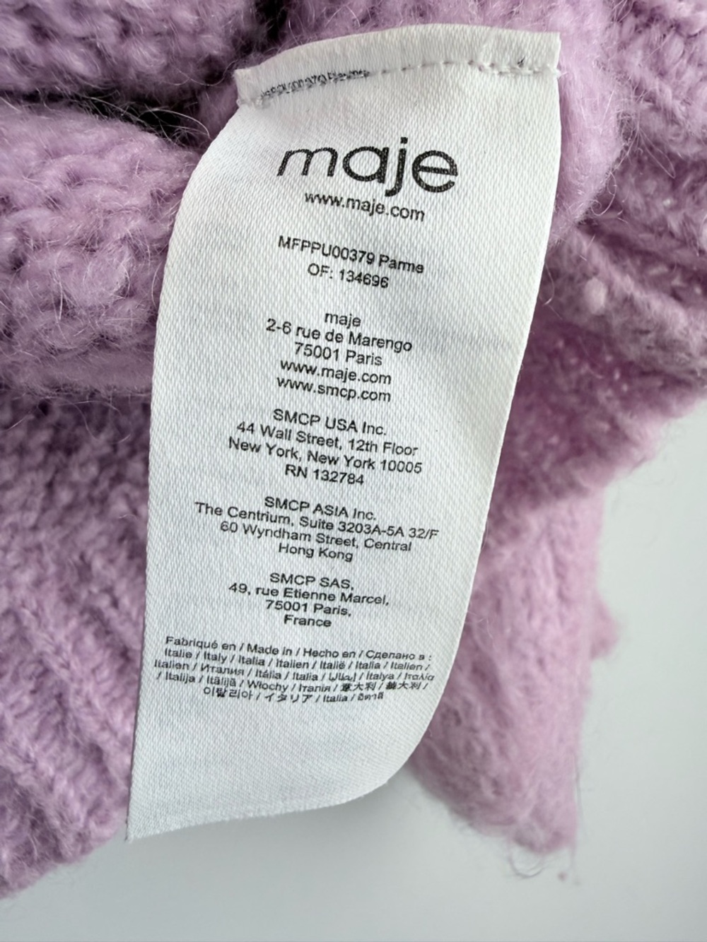 Maje Mignon Oversized Sweater 1 S Lilac Purple Cozy Knit Soft Relaxed Slouchy - Picture 11 of 16